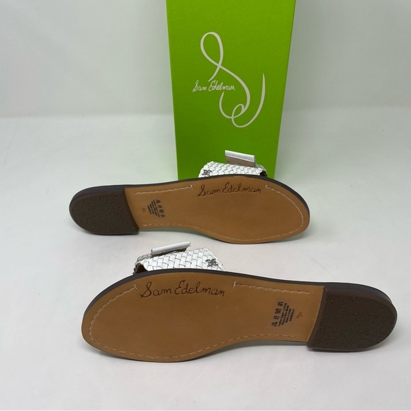 Nib Sam Edelman Gabriela Bright White Woven Nappa Leather Slide Sandal - Picture 12 of 12